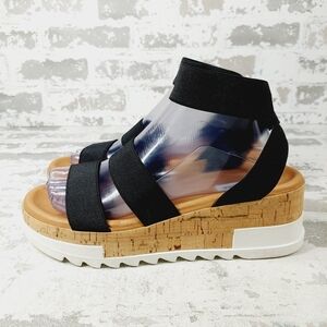 NEW Steve Madden Black Beladona Textile Strappy Platform Espadrille Sandals X345